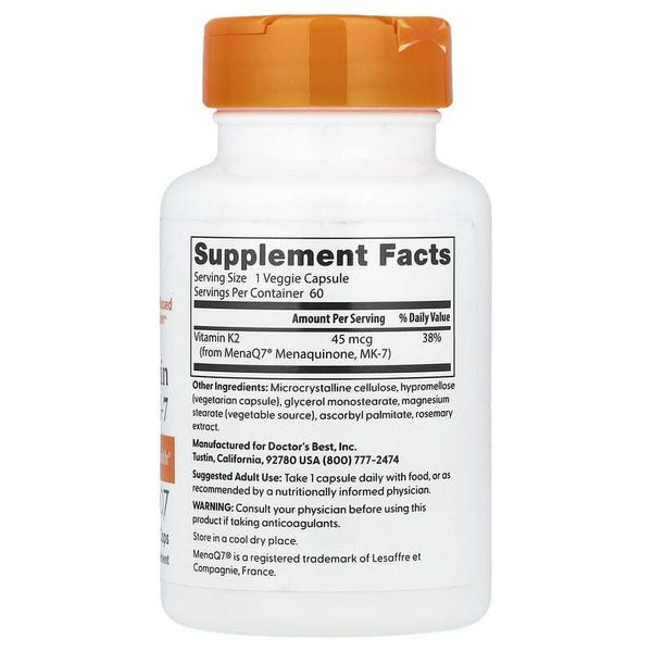 해외배송 Doctor`s Best 닥터스베스트 내추럴 비타민 K2 MK-7 MenaQ7 45mcg 60정