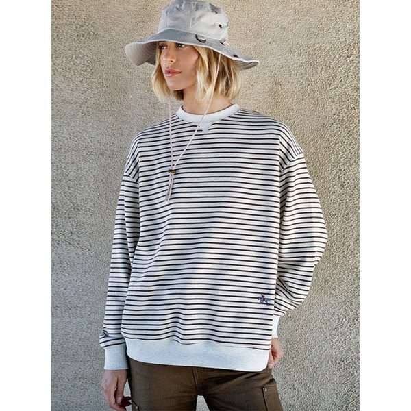 SHOOFL STRIPE OVER FIT SWEAT SHIRT [BROWN]