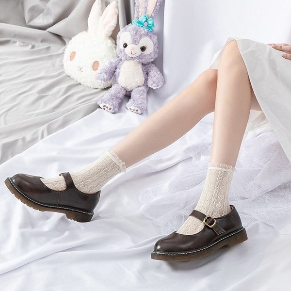 [옷자락] 여성 학생 패턴 쉬폰 레이스 러블리 펀칭 니삭스 양말