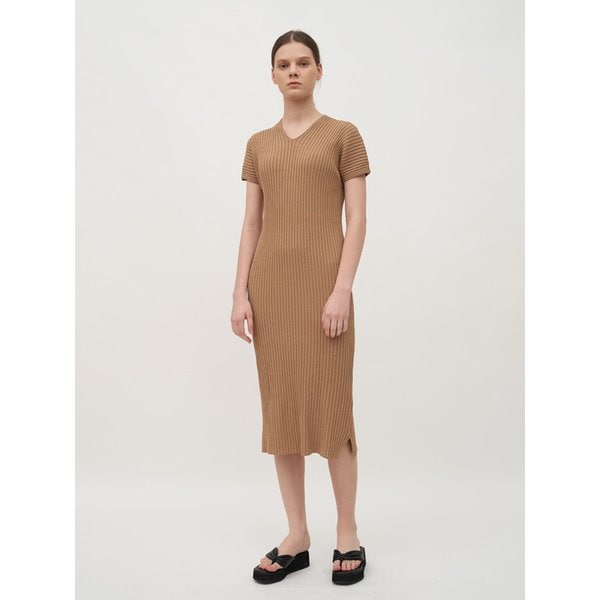 TTR RIBBED V-NECK BALLOON KNIT DRESS  2COLOR