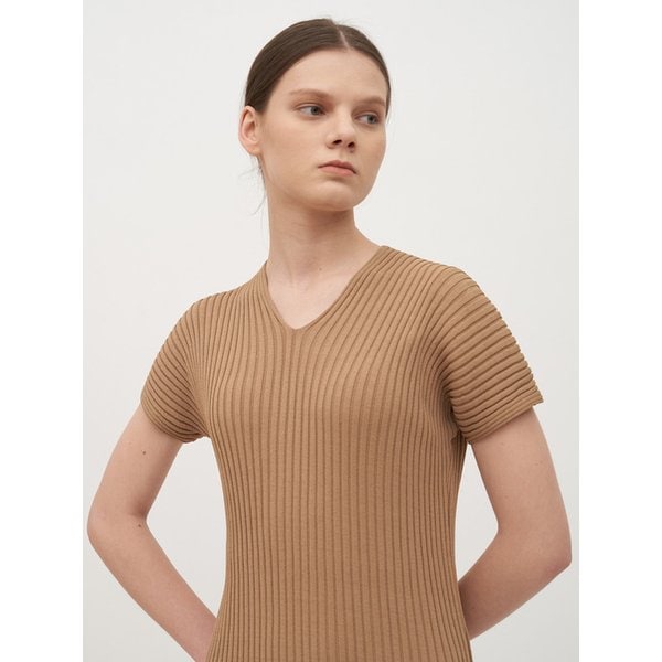 TTR RIBBED V-NECK BALLOON KNIT DRESS  2COLOR