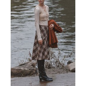 Brown Asymmetric Check Midi Skirt