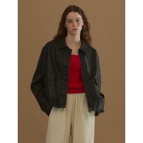 WASHED LEATHER BOMBER JUMPER [DARK BROWN]