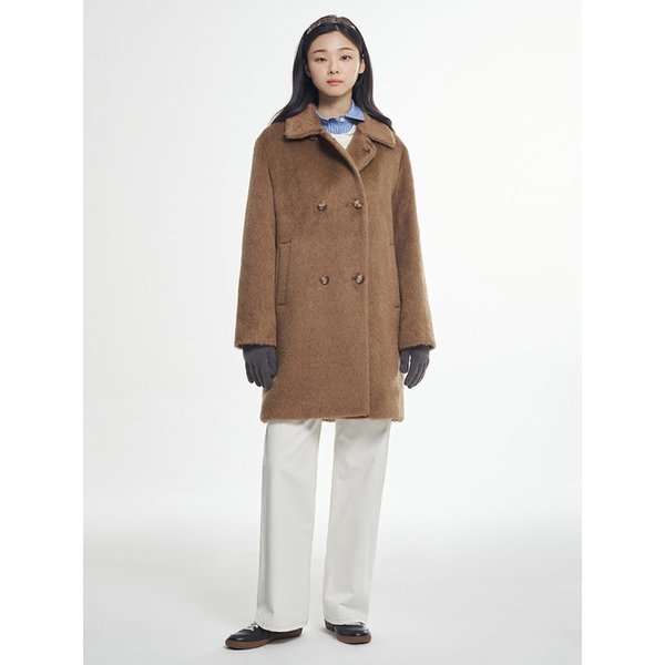 알파카 더블 하프 코트  옐로이시 브라운 (BF5X30C11B)