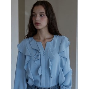 iuw179 frill V-neck blouse bluse (skyblue)