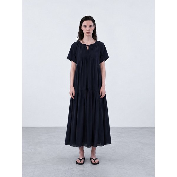 VISCOSE SHIRRED DRESS (NAVY)