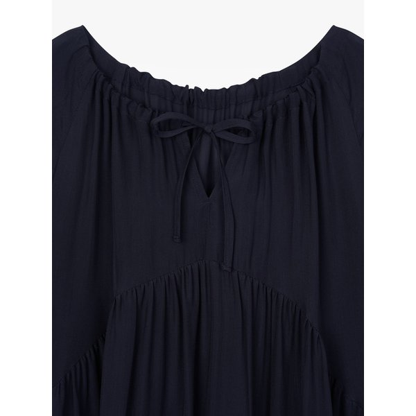 VISCOSE SHIRRED DRESS (NAVY)