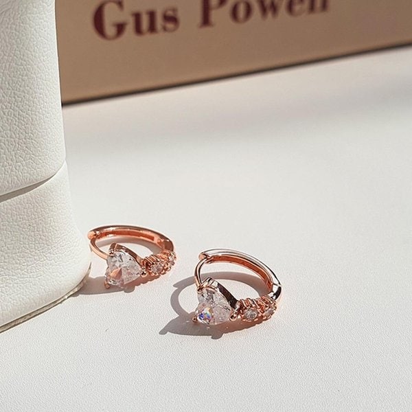 [옷자락] 여자 심플 주얼리 하트 큐빅 실버 원터치 링 귀걸이