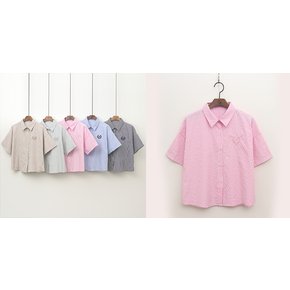[샵앤] M로고 국산 여성 스트라이프 카라 면 셔츠 남방 DAKS-WNB-3334-핑크