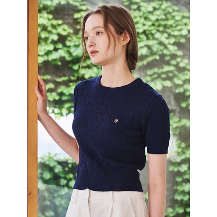 Nouve 써머 케이블 라운드 니트 - 네이비 / Summer Cable Round Knit - Navy