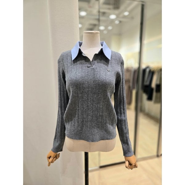 [부산점] 셔츠 카라 배색 골지니트 티셔츠 (PR4KL501)