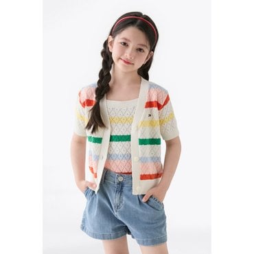타미힐피거키즈 25/SS  T42F1WCD850GT1(크로셰 스트라이프 가디건)