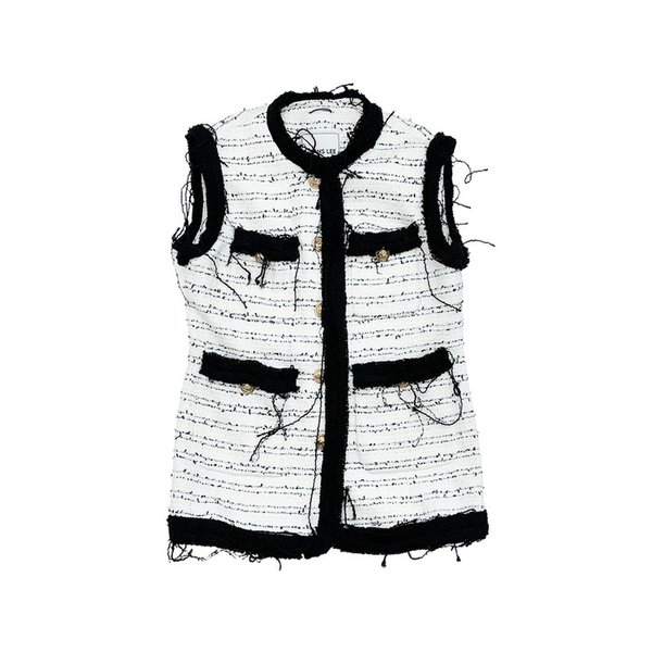 WHITE DISTRESSED 4-POCKET TWEED VEST