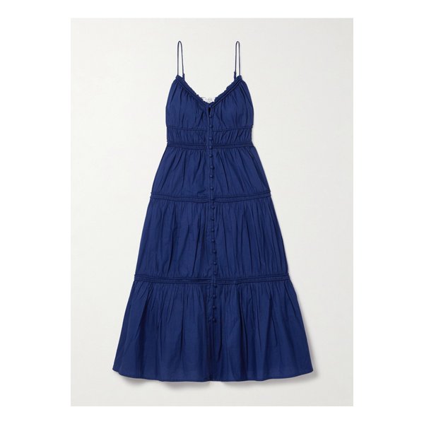 캠든 티어드 개더 코튼 보일 미디 드레스 블루 46376663162873809