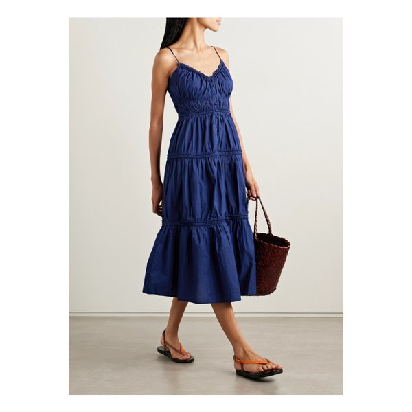 캠든 티어드 개더 코튼 보일 미디 드레스 블루 46376663162873809