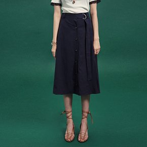 BELT SET-UP FLARE LONG SKIRT_NAVY