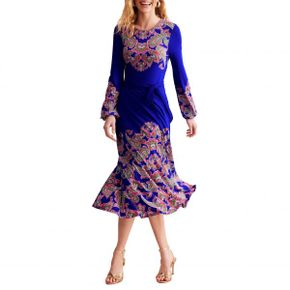 5082220 Boden Placement Print Long Sleeve Jersey Midi Dress