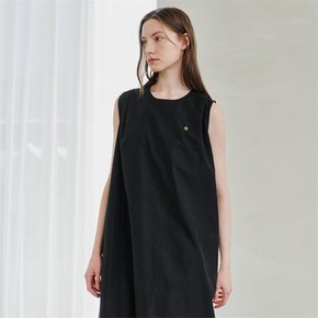 Round Neck Sleeveless Belted Dress - Black