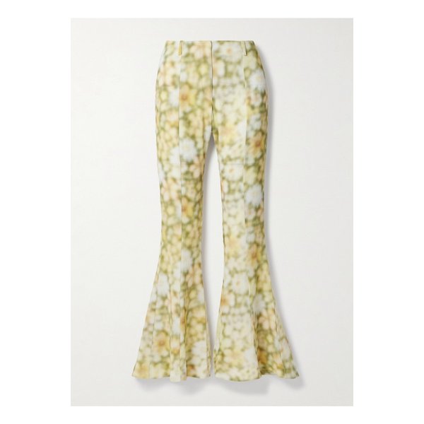 플로럴 프린트 해머드 크레이프 플레어 팬츠 그린 1647597326701959