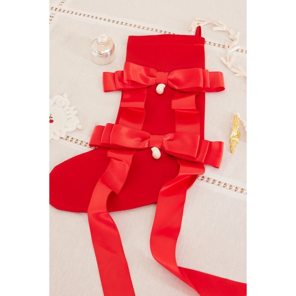 고하 월드 리본 및 인조 진주 장식 새틴 홀리데이 스타킹 46376663163028039