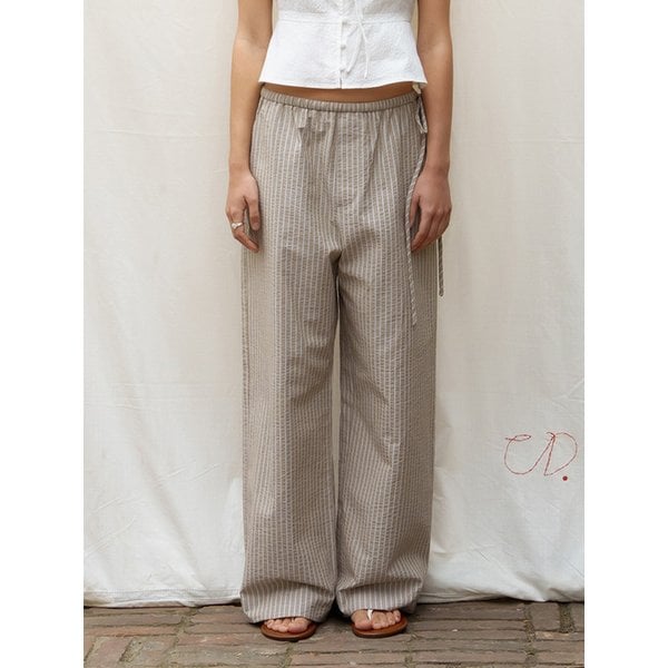 STRIPED POPLIN WIDE PANTS [BEIGE] / 2COLOR