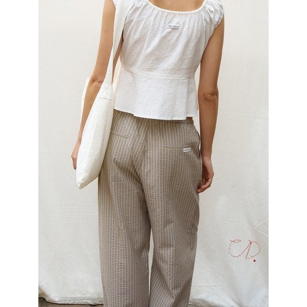 STRIPED POPLIN WIDE PANTS [BEIGE] / 2COLOR