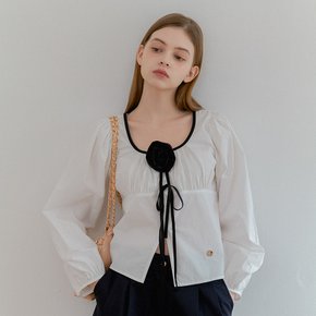 ROSE CORSAGE RIBBON BLOUSE_WHITE