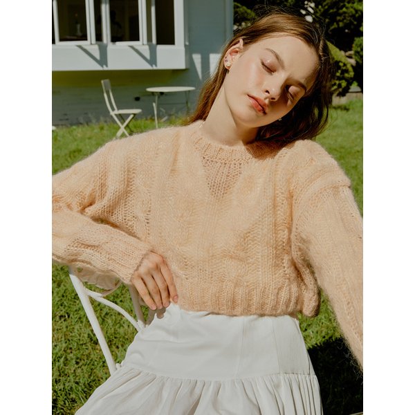 [리퍼브] Mohair cable crop knit (pink)