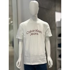 [여주점] CKJ 캘빈클라인 진 남여공용 릴렉스핏 바시티 커브 로고 반팔 티셔츠 (J325572-YAF)