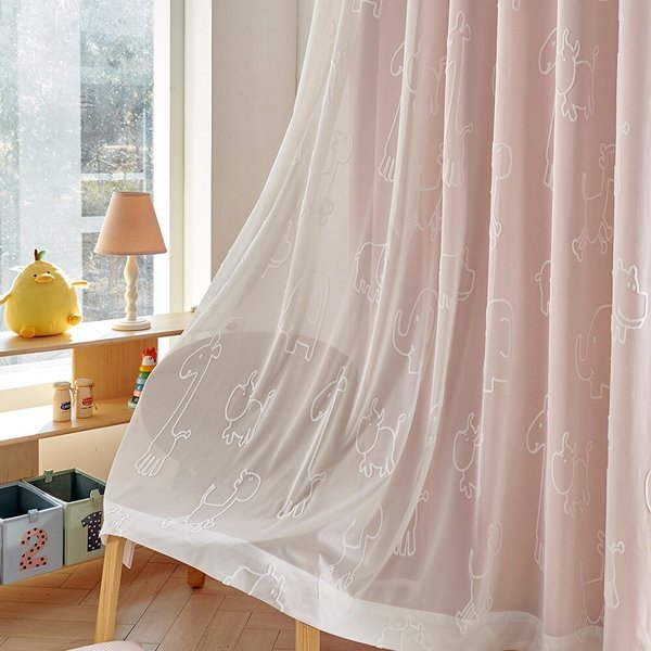 자수 키즈 아이방 이중 쉬폰 암막커튼 대형
