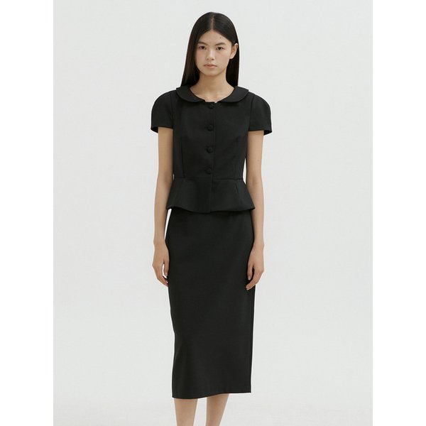 Round Jacket + Lace Skirt Set (black)