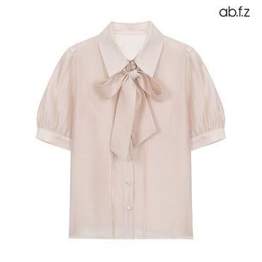 ab.f.z [ab.f.z/신상] 리본 탈부착 셔링 반팔 블라우스 (AFZ2MB59A)