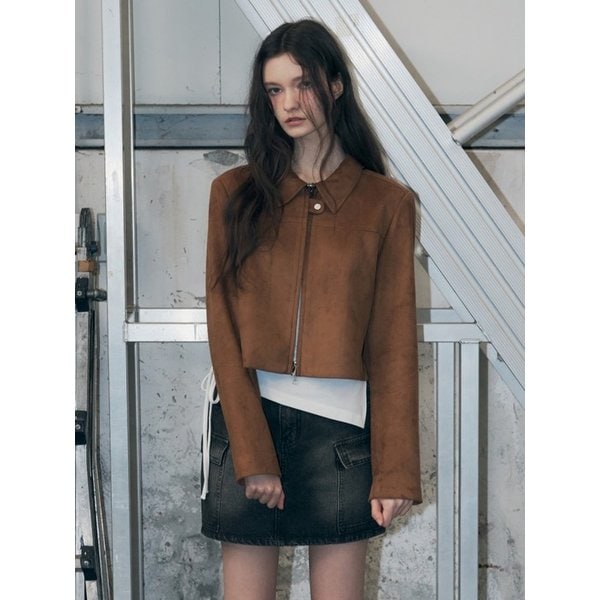 커브드 스웨이드 크롭 집업 자켓 [2COLOR]