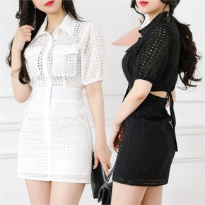 여자 카라 투피스 포켓 펀칭 밴딩 슬림핏 미니원피스 OPS2461_P081269472