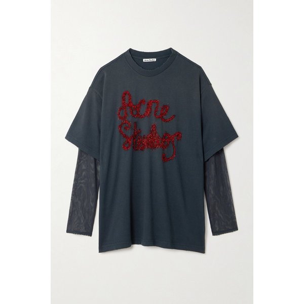 틴셀 트림 레이어드 코튼 저지 메쉬 티셔츠 46376663162975953