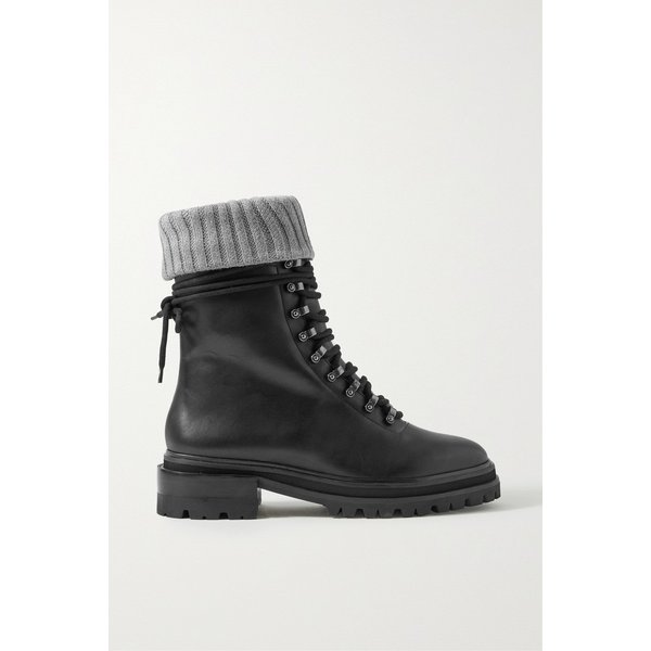 포르테&페르 Ribbed-knit Trimmed Leather Combat Boots 블랙 25185454457267592