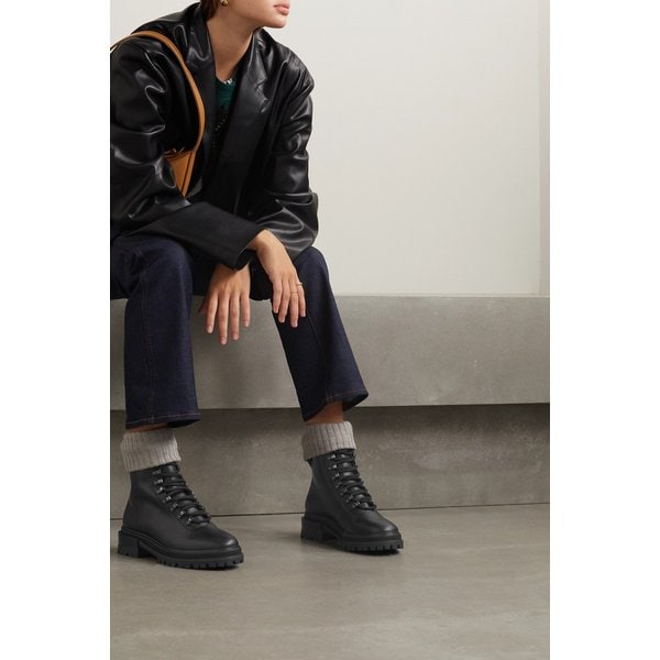 포르테&페르 Ribbed-knit Trimmed Leather Combat Boots 블랙 25185454457267592