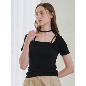 Square Neck Half Sleeve Tie T-Shirts - Black