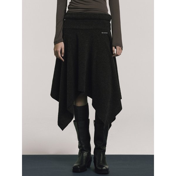 ASYMMETRIC HEM WOOL SKIRT_CHARCOAL