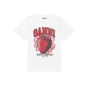 (W) 가니 릴드 스트로베리 티셔츠 브라이트 화이트 (W) Ganni Relaxed Strawberry T-Shirt Brigh