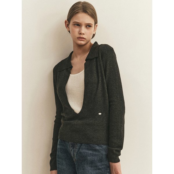 NATURAL LAYERED DEEP V KNIT_CHARCOAL