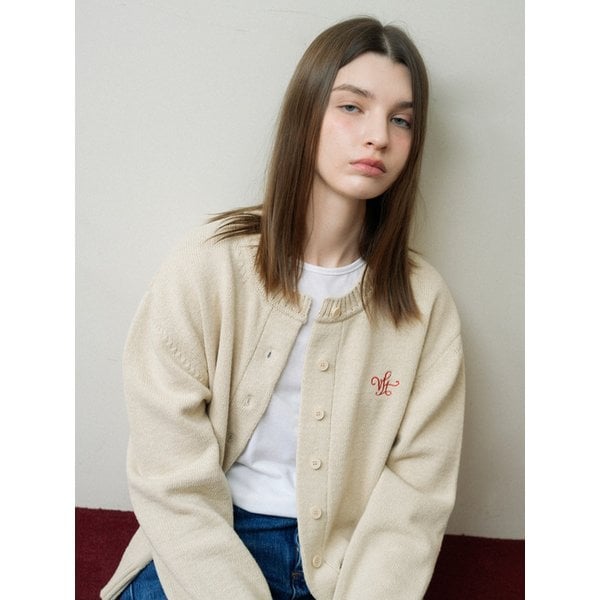 Cotton Round Knit Cardigan (beige)