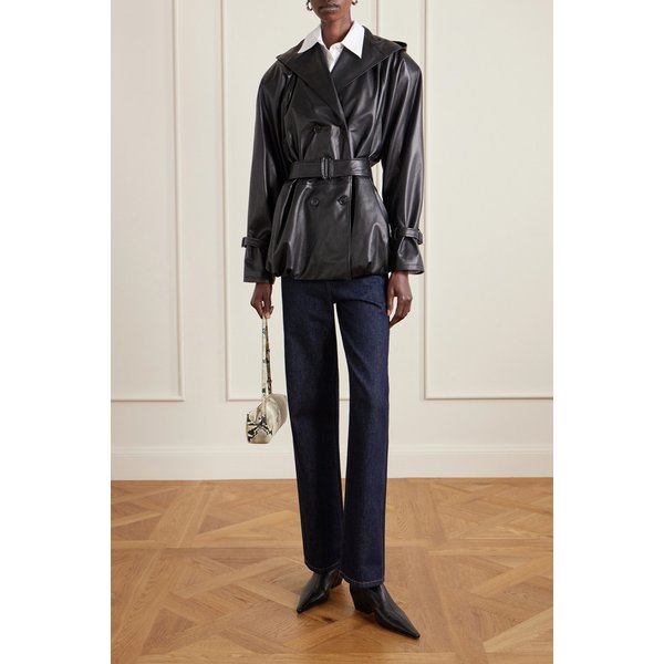 마그다부트림 더블브레스트 벨티드 후드 가죽 재킷 46376663162976292