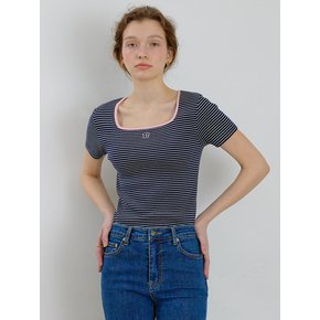 Square Neck Striped T-Shirt [PINK]