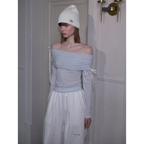 Ribbon Off Shoulder Long Sleeve [Sky Blue]