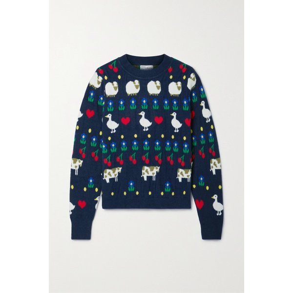 Diana Brushed Intarsia-knit Sweater 네이비 24665545640646977