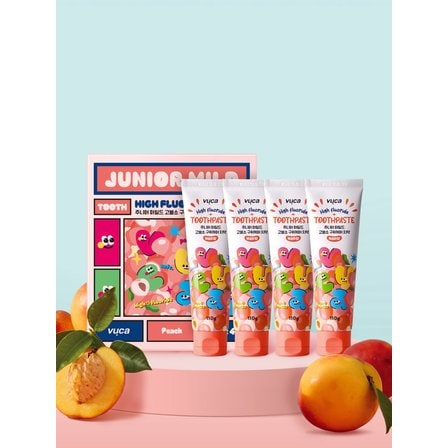 뷰카 주니어 마일드 고불소 구취케어 치약 복숭아향 110g 4개입