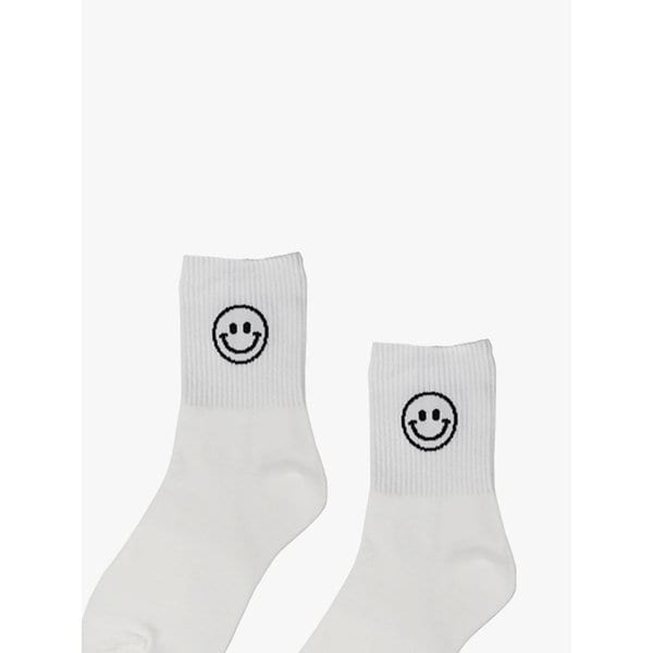 [3EA 1SET] SMILE MIDDLE SOCKS_WHITE