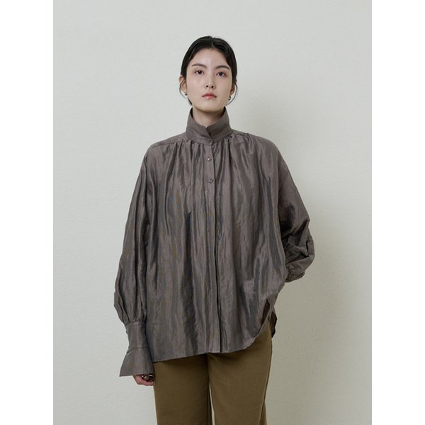 SHIRRING BLOUSE khaki grey