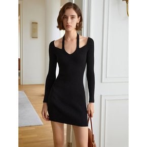 YY_Elegant shoulder cutout knit dress_BLACK